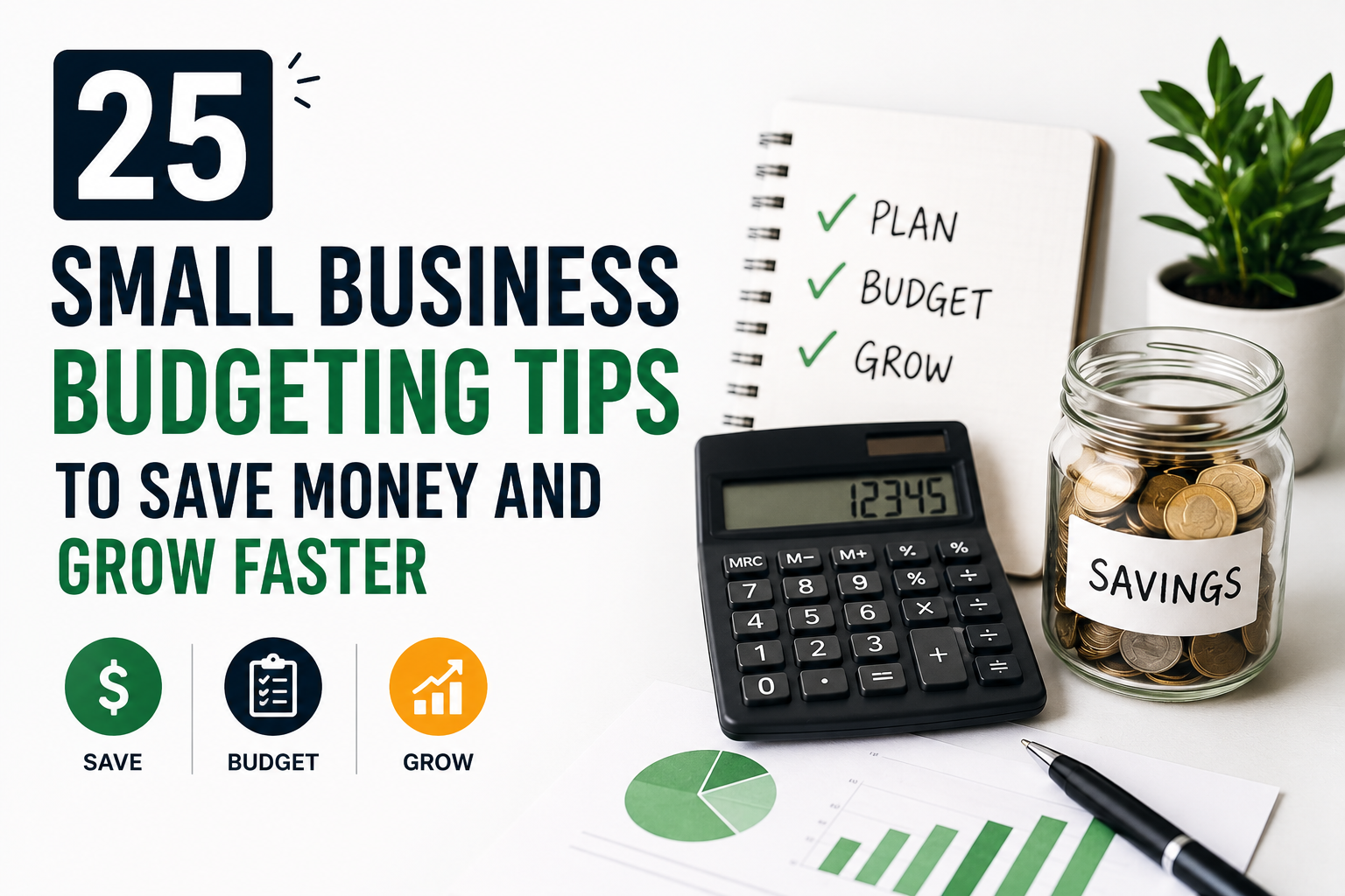 Small business owner reviewing budget spreadsheet and financial charts at desk